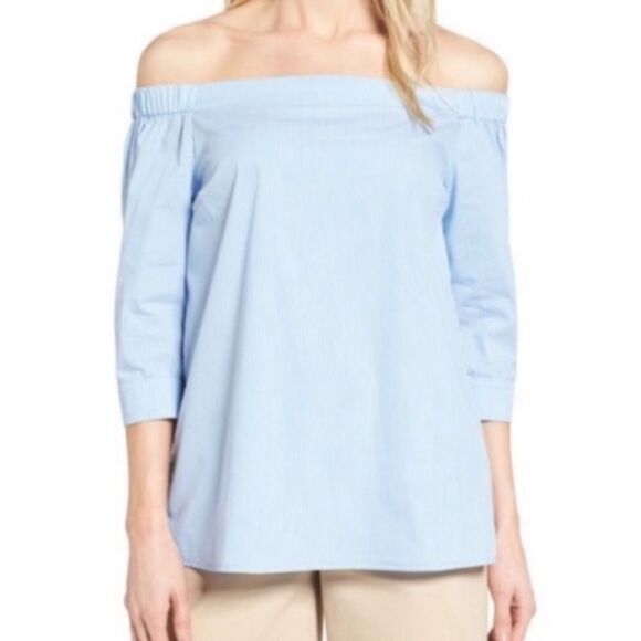 NORDSTROM * blouse off shoulder stripe resort - Picture 2 of 12